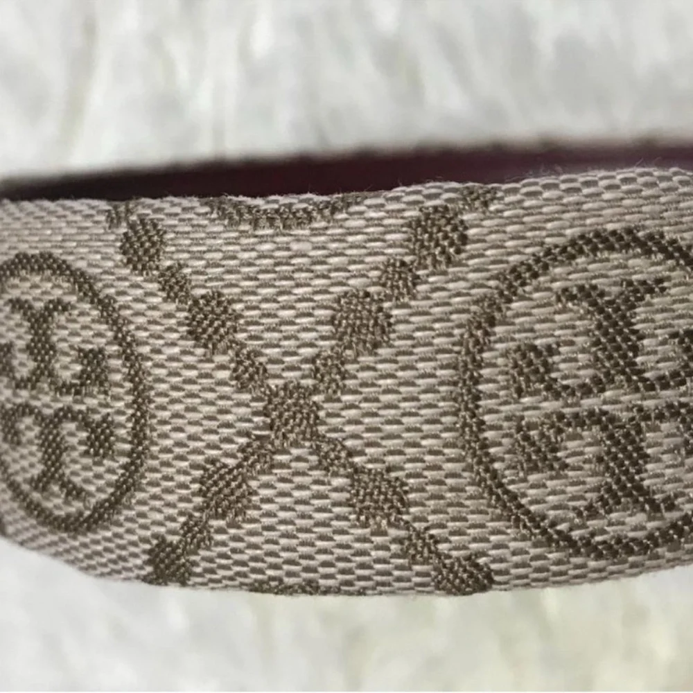 Tory Burch New T Monogram Canvas Leather Headband Hazel Logo $129